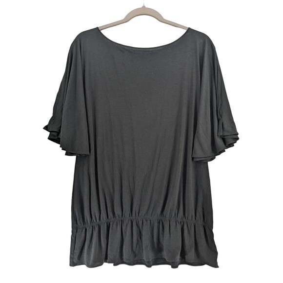 INC International Concept Peplum Blouse M Black Cold Shoulder Flutter Sleeve Top - Picture 4 of 10